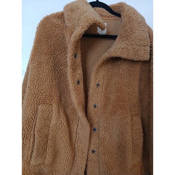 Billabong Sherpa Fleece Jacket Collar Button Front Tan Brown Women M - Picture 6 of 6
